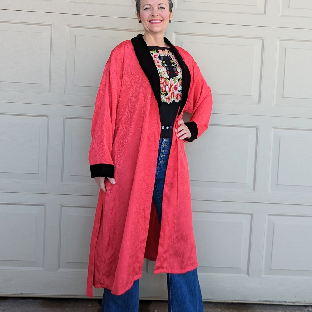 vintage RED MAXI ROBE satin and velvet M